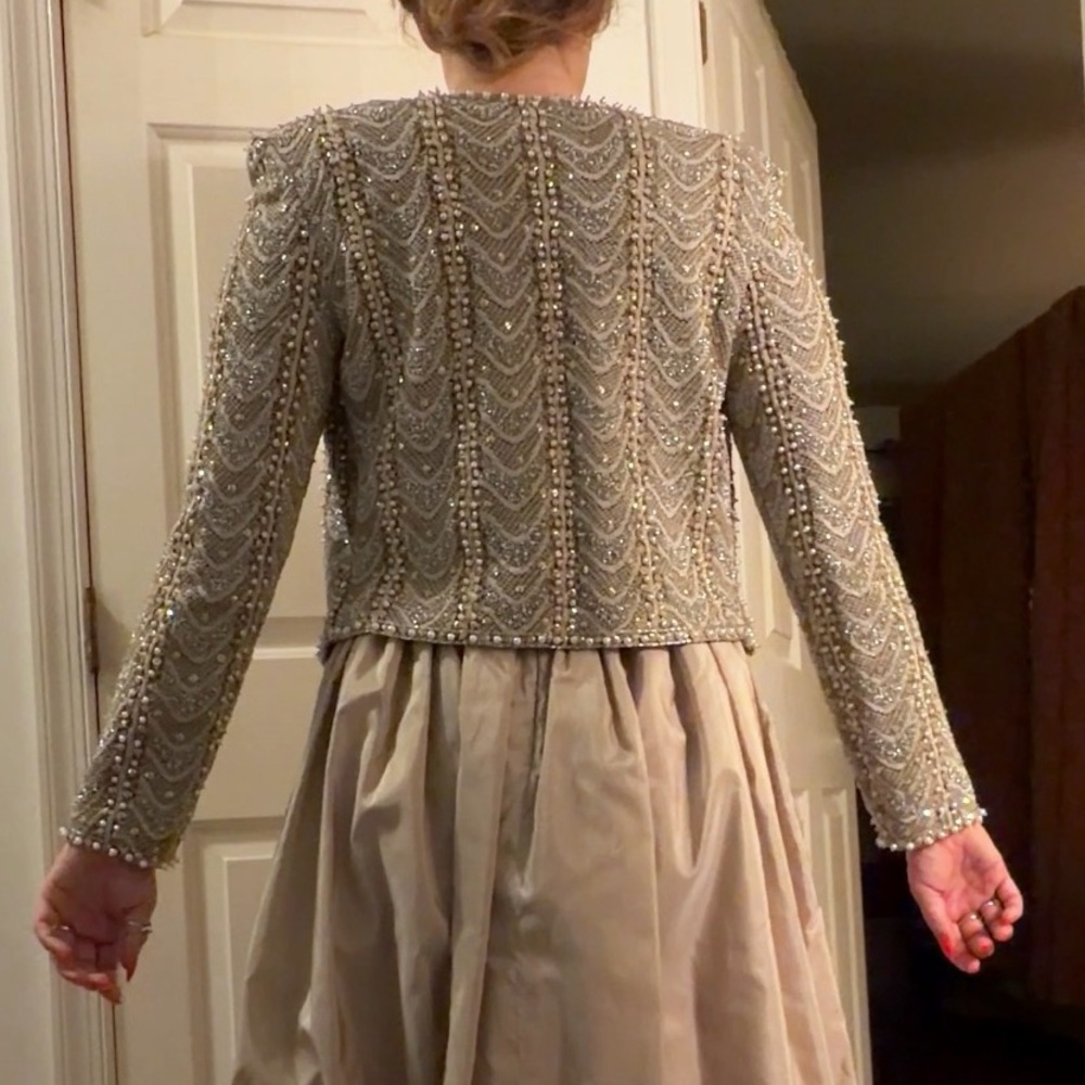 Victoria Royal Beige Evening Gown with Beaded Jacket - Picture 8 of 8